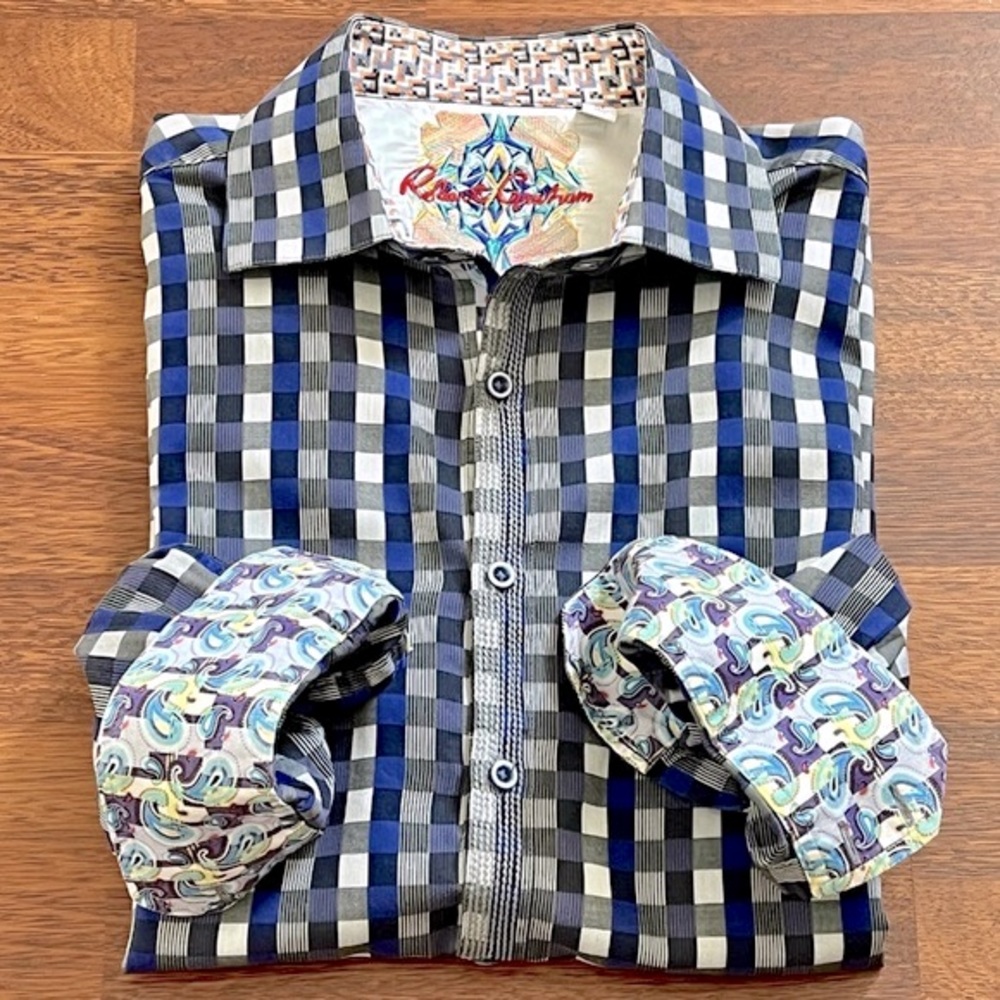 Robert Graham Blue Plaid & Paisley Flip Cuff Shirt
